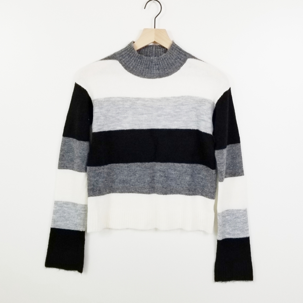 Express Mock Neck Color Block Striped Sweater - image 1